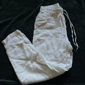 H&M Straight Linen White Pants with Drawstrings